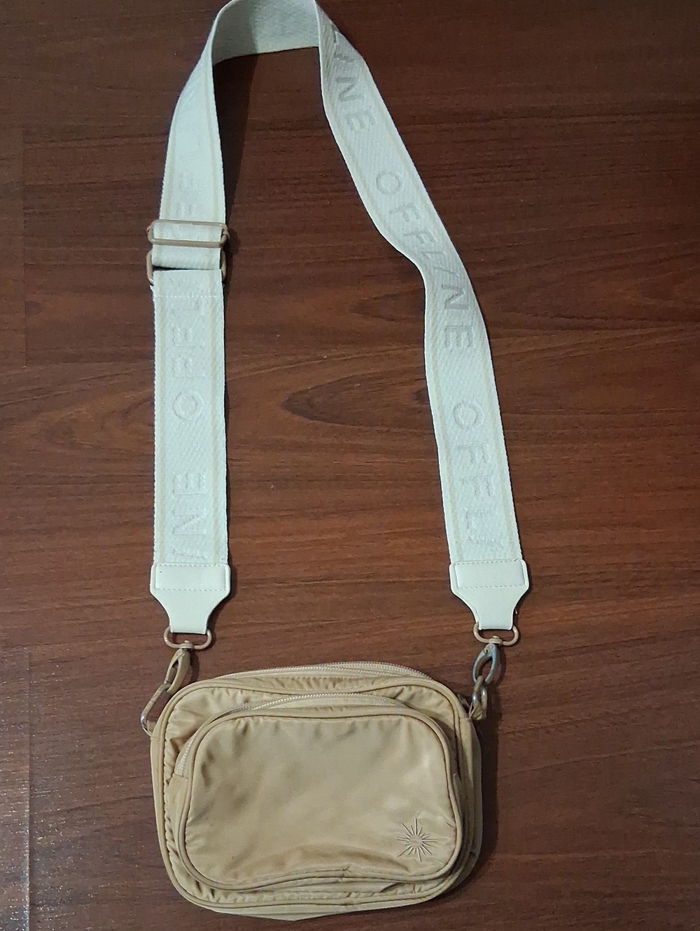 Men's Compact Crossbody Bag in Beige - Neutral Canvas Strap